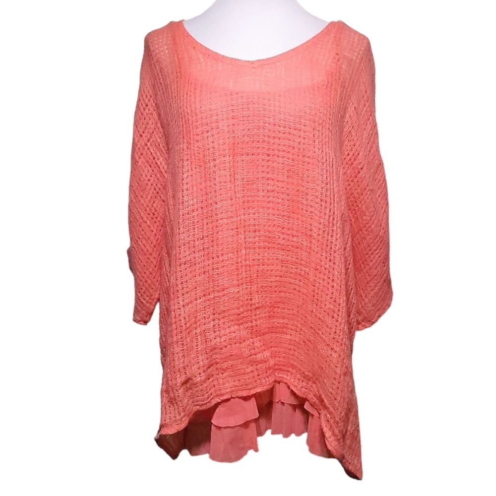 Soft Surroundings Linen Top Tunic Women 1X Orange 2 Piece Cami Fish Net Lay